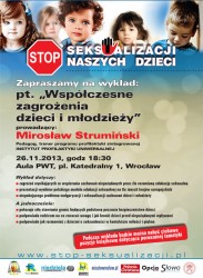 Wykład „Współczesne zagrożenia dzieci i młodzieży”, 26.11., godz. 18:30, aula PWT